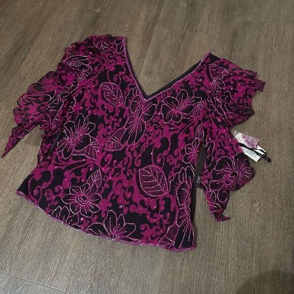 Vintage 90s Sean Collection Womens Silk Pink Beaded Top Blouse Deadstock New L - Picture 3 of 13